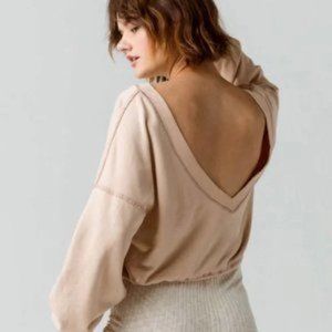 Free People Take Me Back Cropped Pullover Sweatshirt in Pink Oversized Womens XS